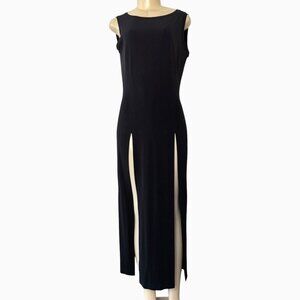 Eva Varro Black High Slit Full-Length‎ Dress Sleeveless A-Line Maxi